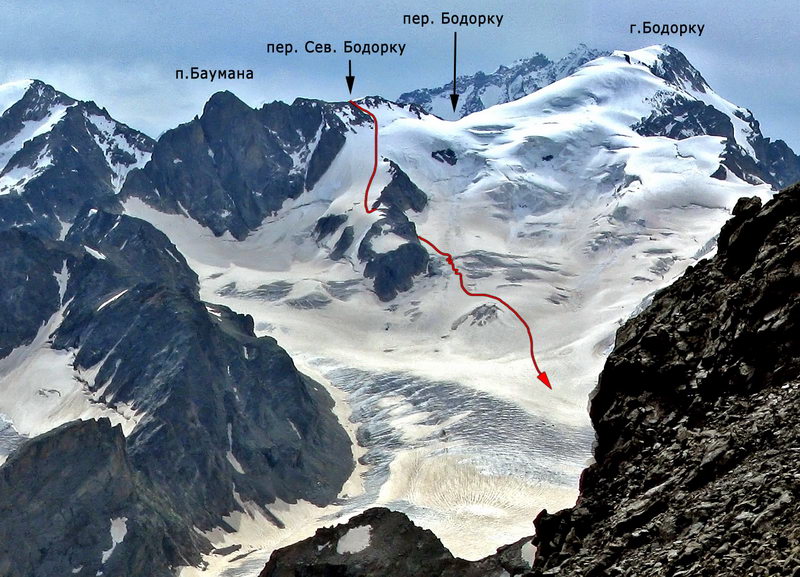 Фото 111. Путь спуска с пер. Бодорку Сев. на ледник Башиль