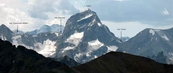 Фото 011. Вид с п. 3438 м на юг, на вершину Куршо, с 4-кратным приближением