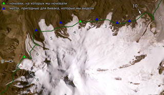 КАРТА 1. Северные ледники Эльбруса из космоса
